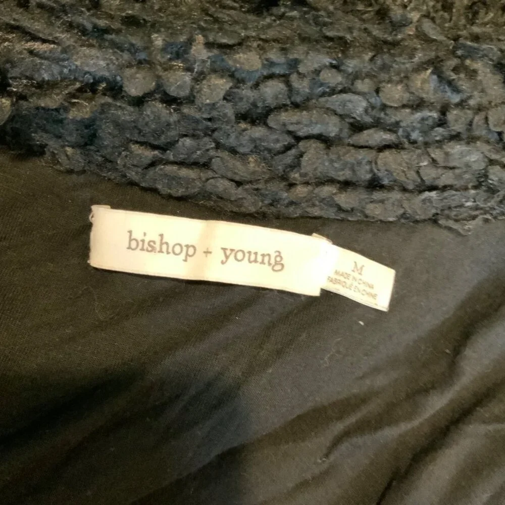 bishop + young Black Faux Fur Open Front Collared Jacket Size M